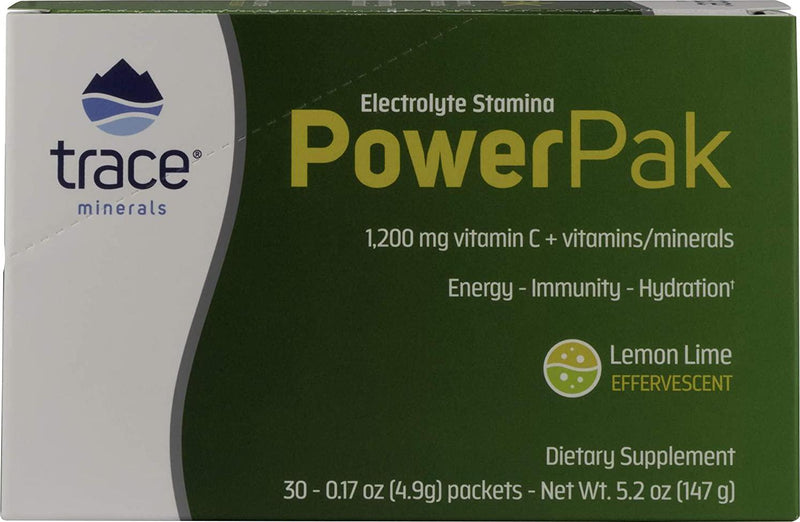 Trace Minerals Power Pak (Lemon Lime) | Electrolyte Powder Packets with Vitamin C and Zinc | Powerful Hydration, Immune, Stamina and Energy Support with Essential Vitamins and Minerals (30 Packets)
