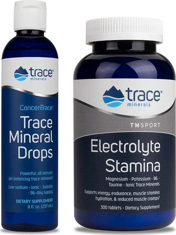 Trace Minerals Research - Concentrace Trace Mineral Drops, 8 fl oz liquid and Research Performance Electrolyte Stamina, High Performance Energy Formula, 300 Tablets - Bundle Pack Exclusive