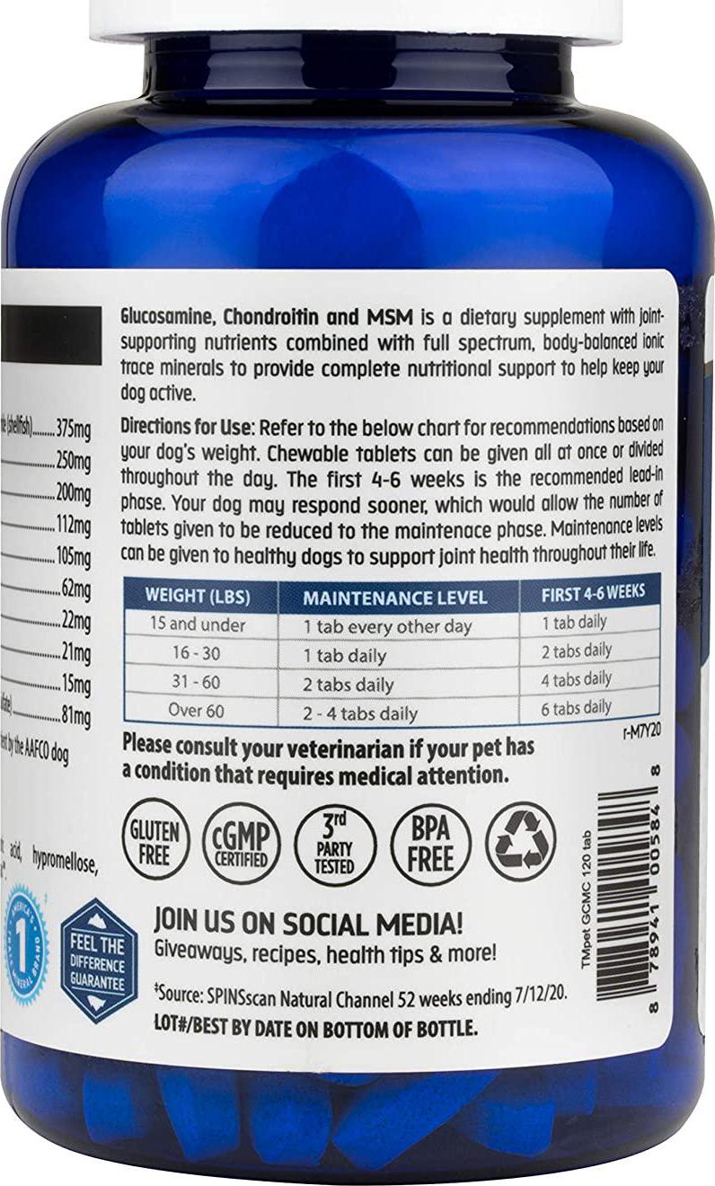 Trace Minerals TMpet Glucosamine Chondriotin MC 120 Tablets (Pack of 3)