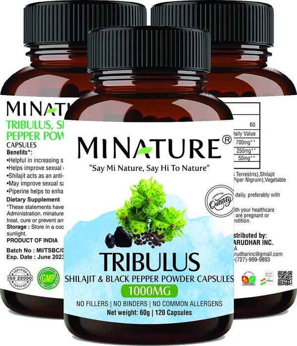 Tribulus Terrestris Capsules, Enhanced with Shilajit| 1000* mg, 120 Vegan Capsules| Testosterone Booster| Stamina Booster | Vegan , Gluten Free