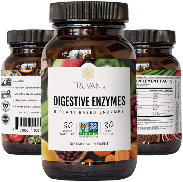 Truvani - Digestive Enzymes - 9 Enzyme Blend - Digestive Support - Reduce Bloating - Increased Nutrient Absorption - 30 Vegan Capsules - Non GMO