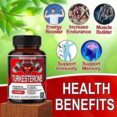 Turkesterone 12950mg w L-Arginine Tongkat Ali Ginseng Maca Root VIT D3- Energy Workout Memory Support 90 Days Supply (90 Count (Pack of 1))