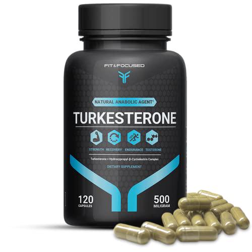 Turkesterone Supplement 500mg, 120 Capsules (95% Ajuga Turkestanica Extract Std. to 10% Complexed with Hydroxypropyl B Cyclodextrin) Similar to Beta Ecdysterone Testosterone booster by Fit and Focused