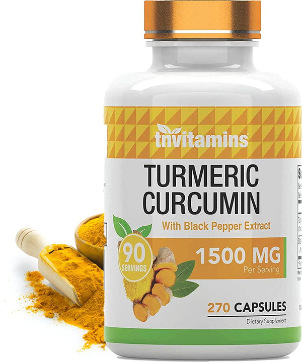 Turmeric Curcumin Capsules | 1500 MG - 270 Capsules | with Black Pepper Extract | Anti-Inflammatory Supplement | 90 Day Supply | by TNVitamins
