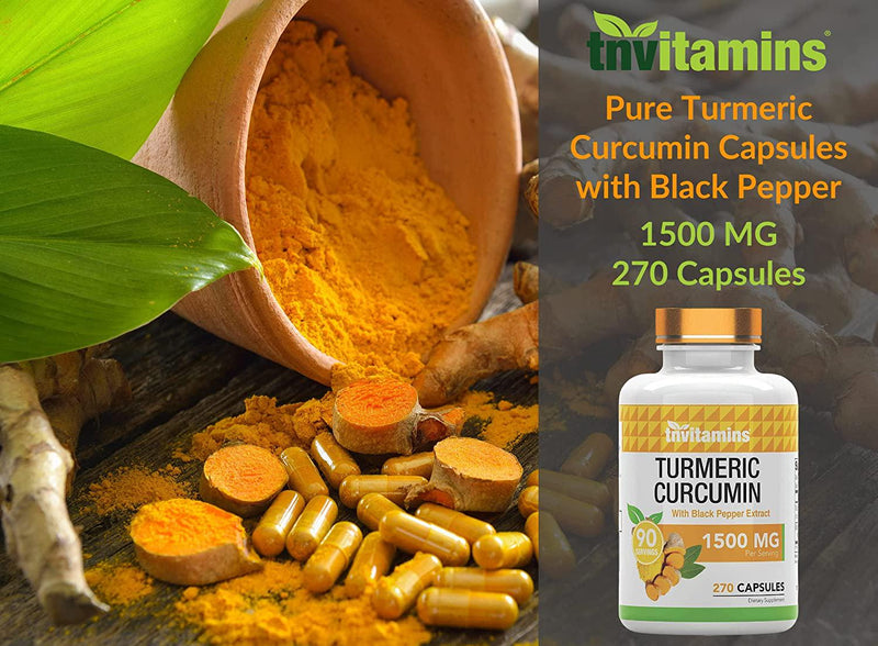 Turmeric Curcumin Capsules | 1500 MG - 270 Capsules | with Black Pepper Extract | Anti-Inflammatory Supplement | 90 Day Supply | by TNVitamins