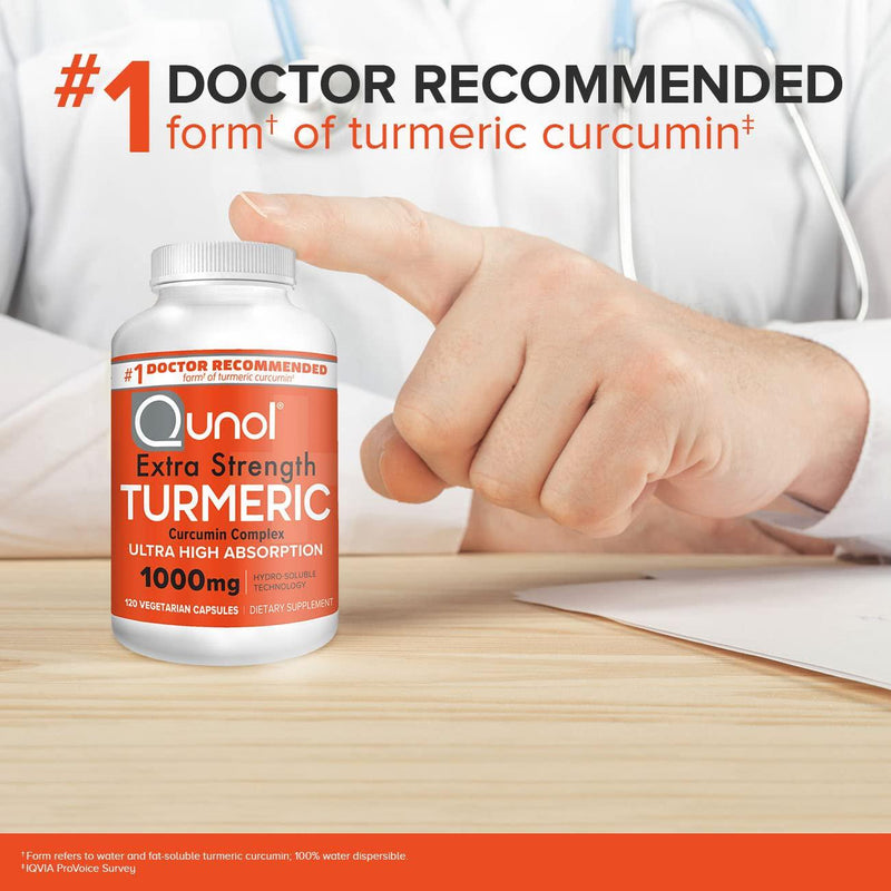 Turmeric Curcumin Capsules, Qunol with Ultra High Absorption 1000mg, Joint Support, Dietary Supplement, Extra Strength, 120 Vegetarian Capsules