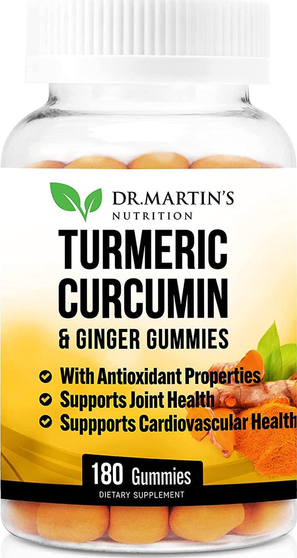 Turmeric Curcumin Gummies with Ginger 180 Count | For Comfort, Joint Support, Inflammatory Responses, Cardiovascular Health and Anti-Aging Supplement
