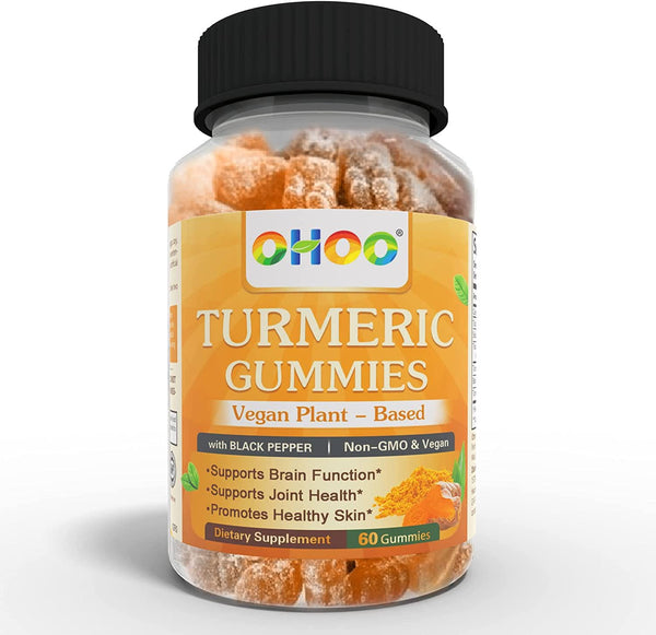 Turmeric Curcumin Gummies with Black Pepper Extract - Supports Joint Pain, Inflammatory Response, Non-GMO, Vegan and Gluten Free, Delicious Vegan Chewable Tumeric Vitamin for Kids and Adults - 60 Gummies