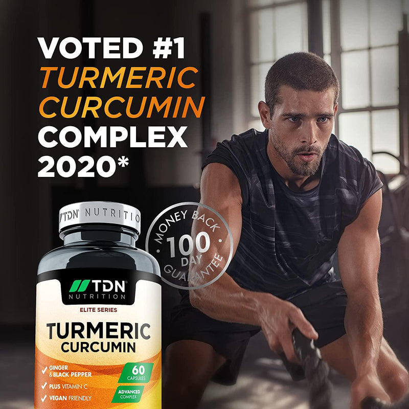Turmeric Curcumin Supplements Capsules with Black Pepper Piperine, Ginger, Active Curcuminoids Extract and Vitamin C - Tumeric Curcumin Supplement Complex for Joints and Pain Relief - 60 Capsules, Vegan