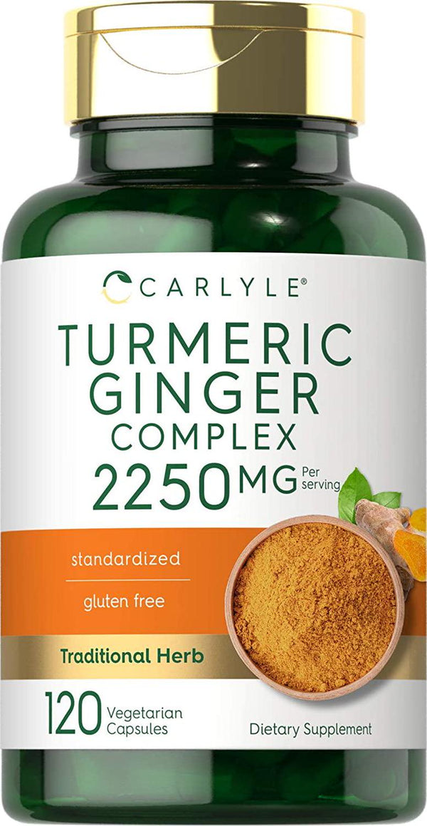 Turmeric Curcumin and Ginger Complex | 2250 mg | 120 Capsules | Vegetarian, Non-GMO, Gluten Free Supplement | by Carlyle