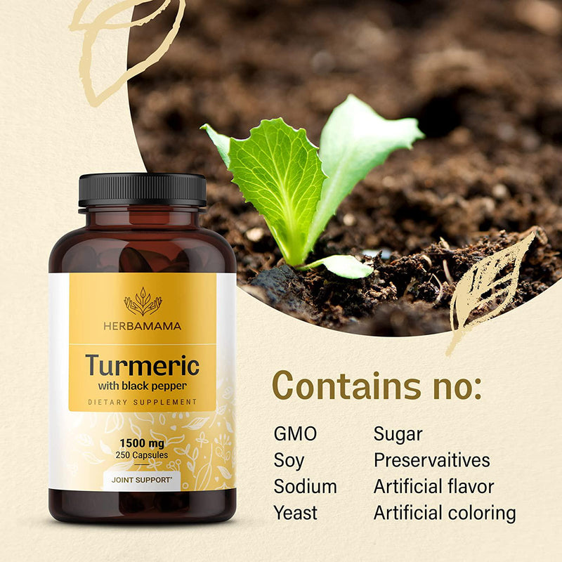 Turmeric Curcumin with Black Pepper for Best Absorption 250 Capsules 1500 mg | Filled with Organic Turmeric | Joint Support | Pain Relief | Anti-Inflammatory | Antioxidant | Memory Support | Non-GMO
