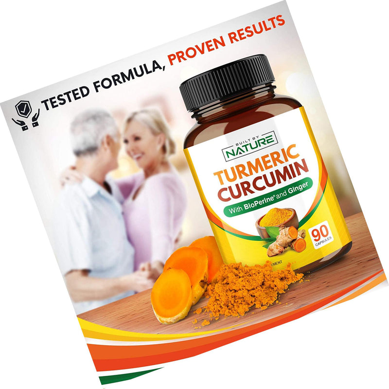 Turmeric Curcumin with BioPerine and Ginger - 95% Curcuminoids with Black Pepper Piperine for Best Absorption - Organic Curcuma Joint Support Supplement - 90 Capsules (30 Day Supply)