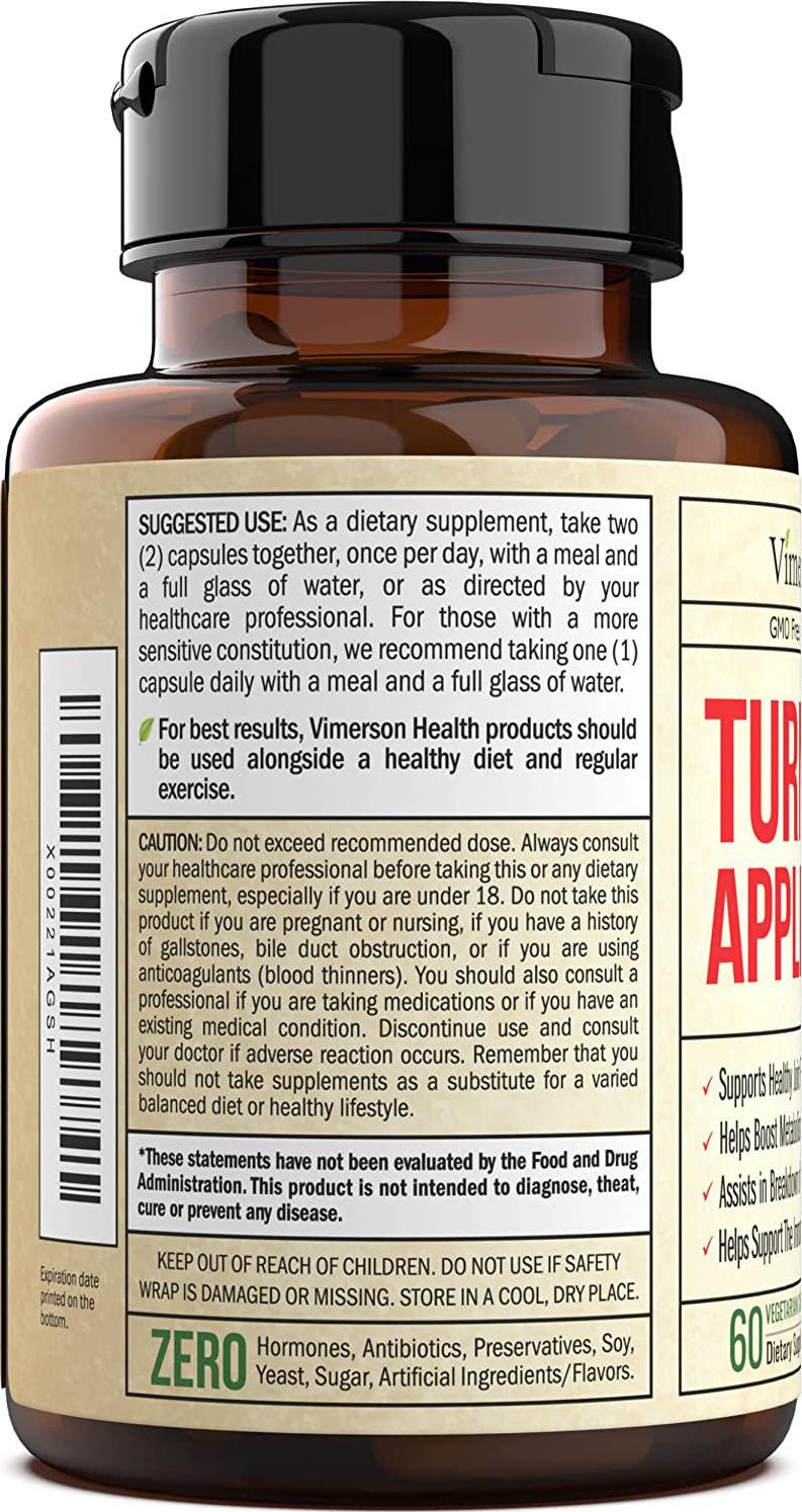 Turmeric and Apple Cider Vinegar Capsules with Ginger and Bioperine. Health Supplement for Joint Support, Boost Metabolism and Aid Digestive Health. 60 Gluten Free, Non-GMO, Vegan Pills