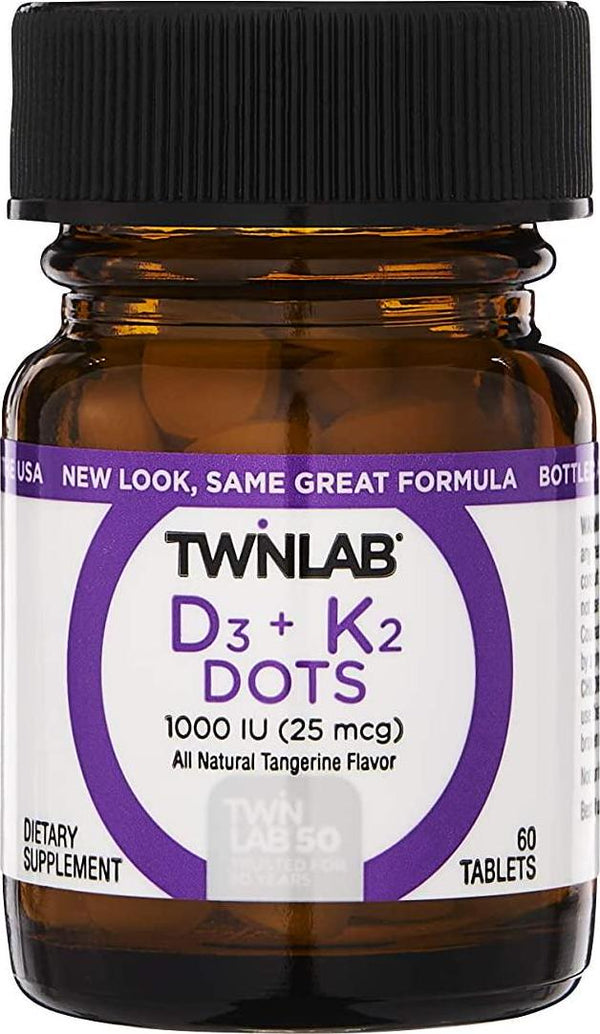Twinlab Vitamin D3 and K2 Dots, 25 mcg, 60 Count, Dietary Supplement, Supports Bone, Immune, Cardiovascular Health