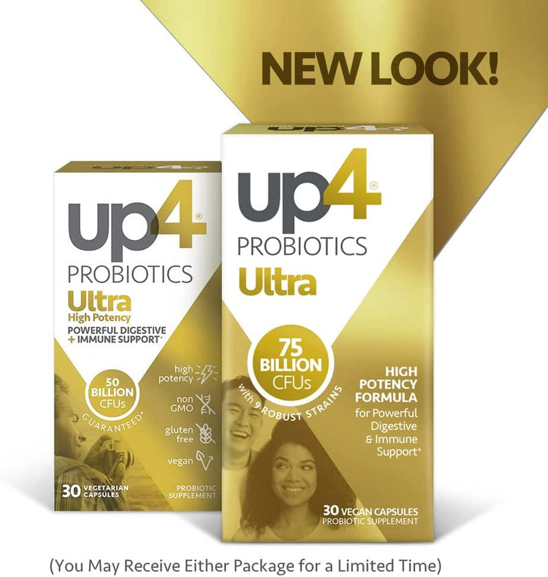 UP4 Ultra High Potency Probiotic Supplement | Powerful Digestive + Immune Support | 50 Billion CFUs Guaranteed | Non-GMO, Gluten Free, Vegan | 30 Vegetarian Capsules
