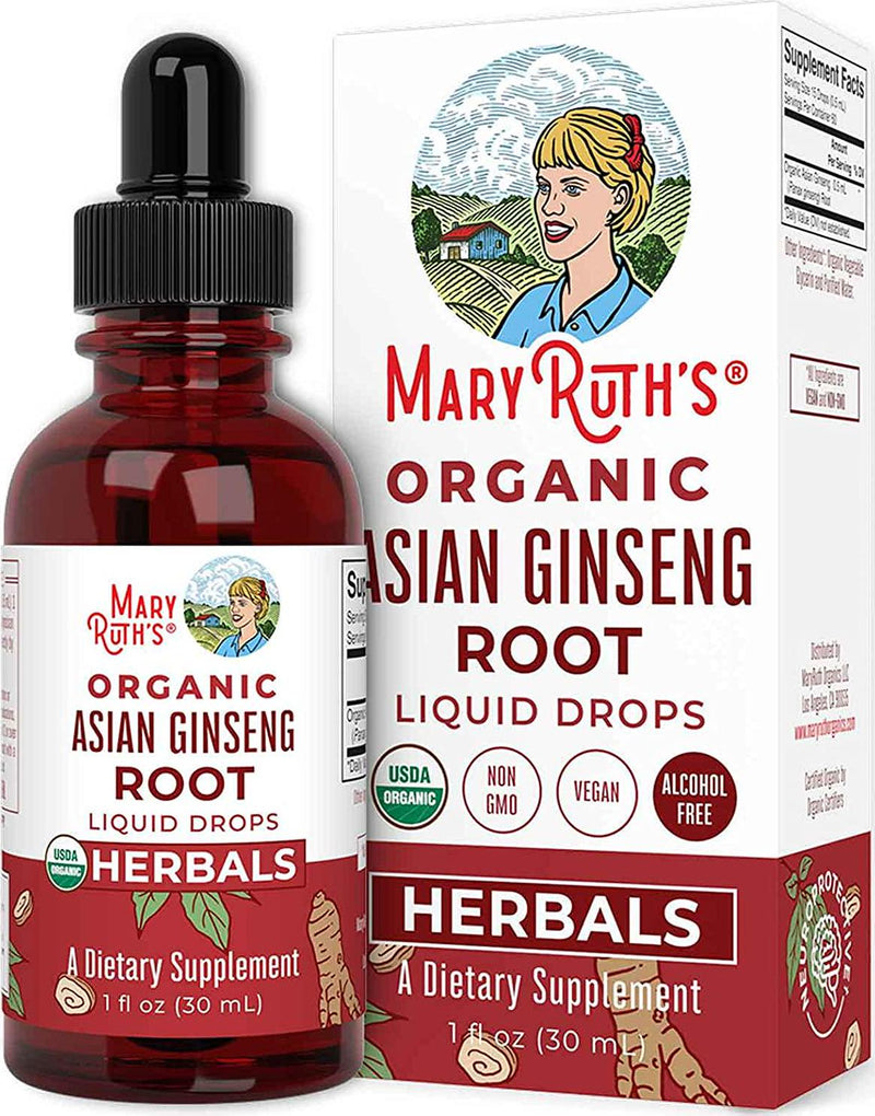 USDA Organic Asian Ginseng by MaryRuth's | Herbal Liquid Drops | Formulated for Vitality Energy Boost Strength Endurance Restoration | Non-GMO, Vegan, Alcohol Free Tincture | 1oz, 60 Servings