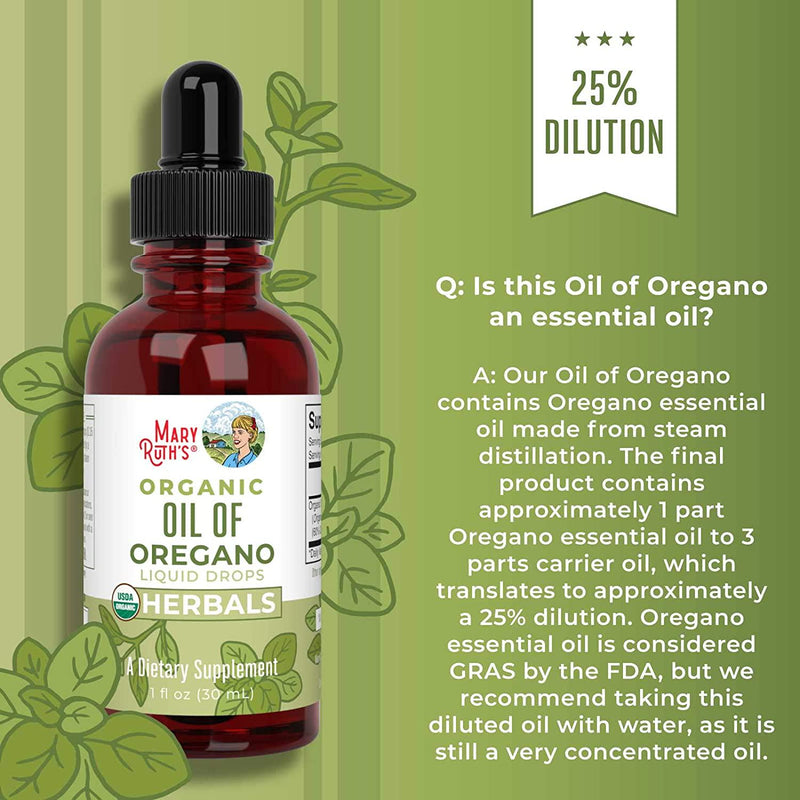 USDA Organic Oil of Oregano Liquid Drops by MaryRuth's | Vegan Herbal Blend with Organic Extra Virgin Olive Oil | Immune System and Gut Health | Non-GMO, Sugar Free, Alcohol Free Tincture | 1oz
