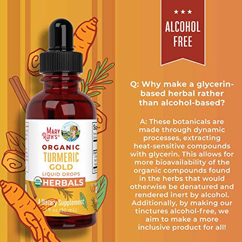 USDA Organic Turmeric Gold Liquid Drops by MaryRuth's | Liquid Herbal Blend | Turmeric Curcumin, Black Pepper, Cassia Cinnamon Bark, Ginger Root | Immune and Digestive Support | Non-GMO, Vegan, 1oz