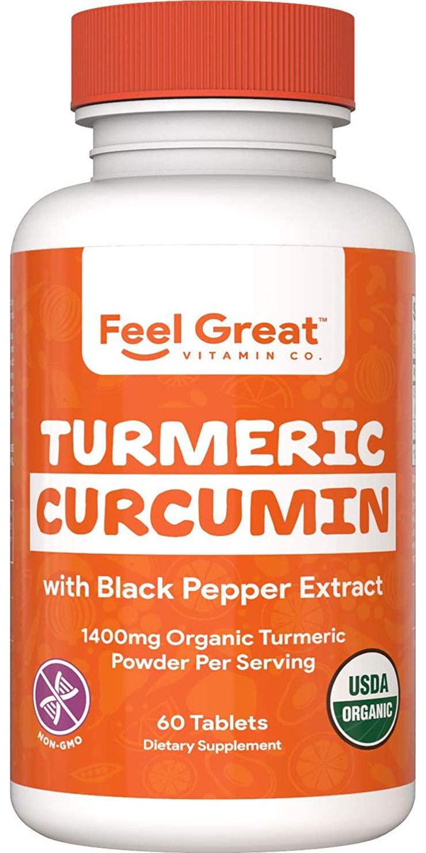 USDA Organic Turmeric Curcumin with Black Pepper Capsules by Feel Great 365, Supports Arthritis Pain Relief and Joint Discomfort*, Gluten-Free, Vegan, Halal Certified Organic Supplement