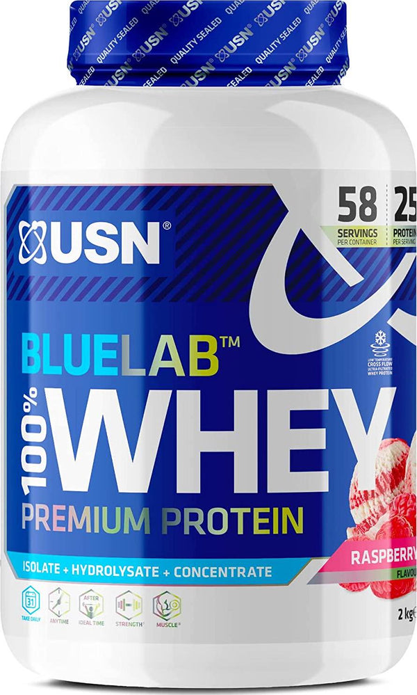 USN Blue Lab Whey Raspberry Ripple 2 kg, 100% Lean Muscle Protein Powder, Ideal for Recovery and Maintenance