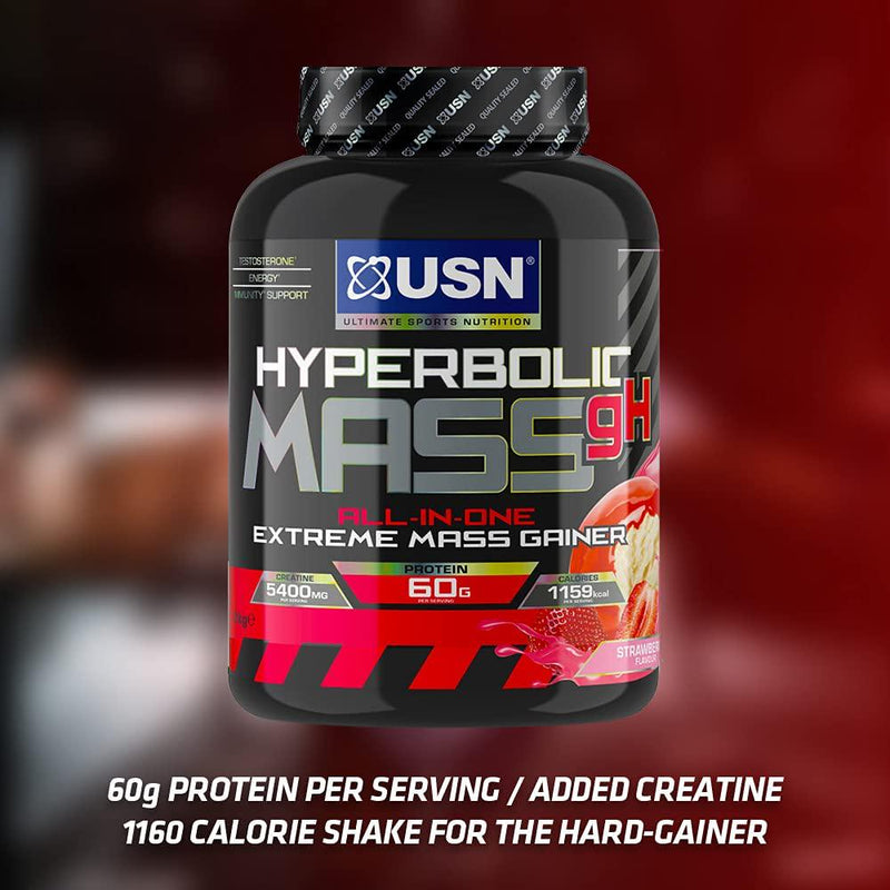 USN Hyperbolic Mass Strawberry 6 kg: All-In-One Mass Gainer Protein Powder, For Fast and Effective Weight Gain