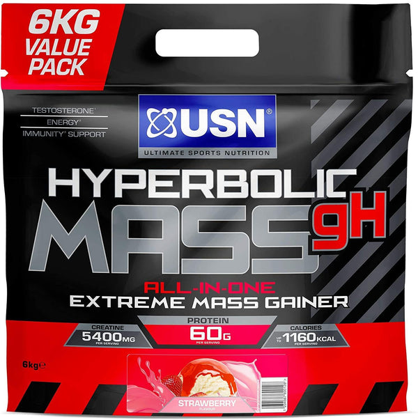 USN Hyperbolic Mass Strawberry 6 kg: All-In-One Mass Gainer Protein Powder, For Fast and Effective Weight Gain