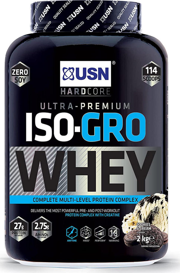 USN Iso-Gro with Milk Protein Isolate, Hydrolysed Beef Peptide and Creatine, Cookies and Cream, 2 kg