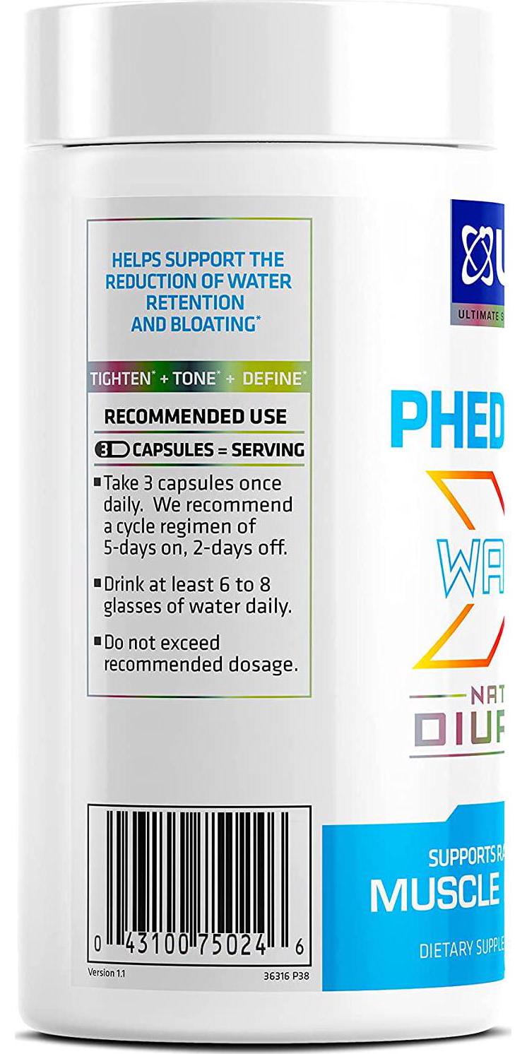USN Phedracut Water X, Natural Diuretic Water Pills, for Water Retention Relief, Weight Loss Support, with Vitamin B-6 Potassium Dandelion Root, 90 Capsules, White (Model: F1WTR0002090)