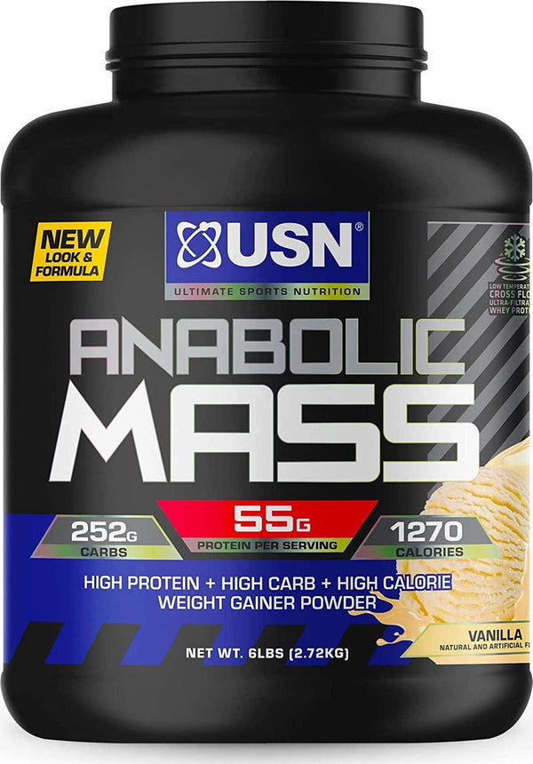 USN Supplements Anabolic Mass Vanilla, Sports Nutrition Weight Gainer Supplement, Whey Protein Concentrate, Whey Protein Isolate, Casein, Egg White Protein, MCT derived from Coconut, 6 Pound
