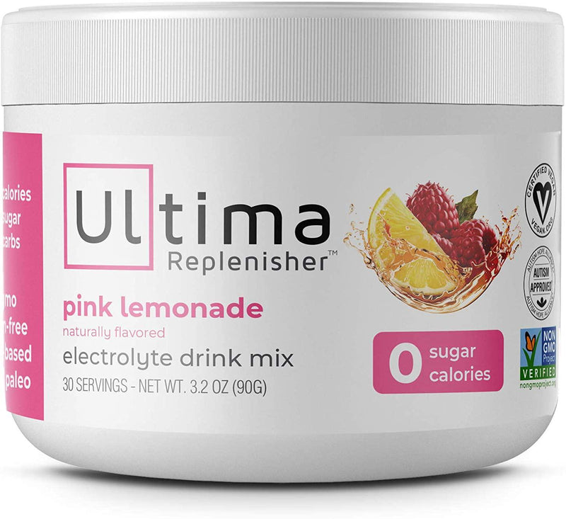 Ultima Replenisher, Electrolyte Hydration Powder, Pink Lemonade, 30 Serving Tub - Sugar Free, 0 Calories, 0 Carbs - Gluten-Free, Keto, Non-GMO, Vegan