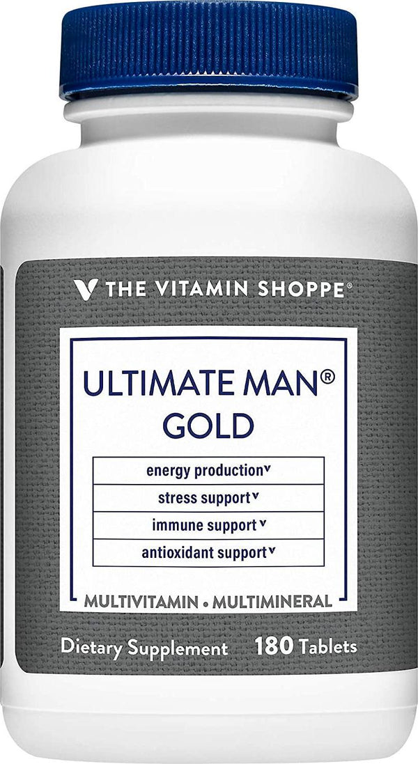 Ultimate Man Gold Multivitamin, High Potency Multi Energy Antioxidant Blend, Daily Multimineral Supplement for Optimal Men s Health, Gluten Dairy Free (180 Tablets) by The Vitamin Shoppe