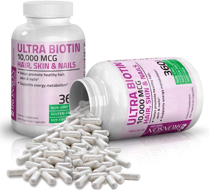 Ultra Biotin 10,000 mcg Hair Skin and Nails Supplement, Non-GMO, One Year Supply, 360 Vegetarian Capsules