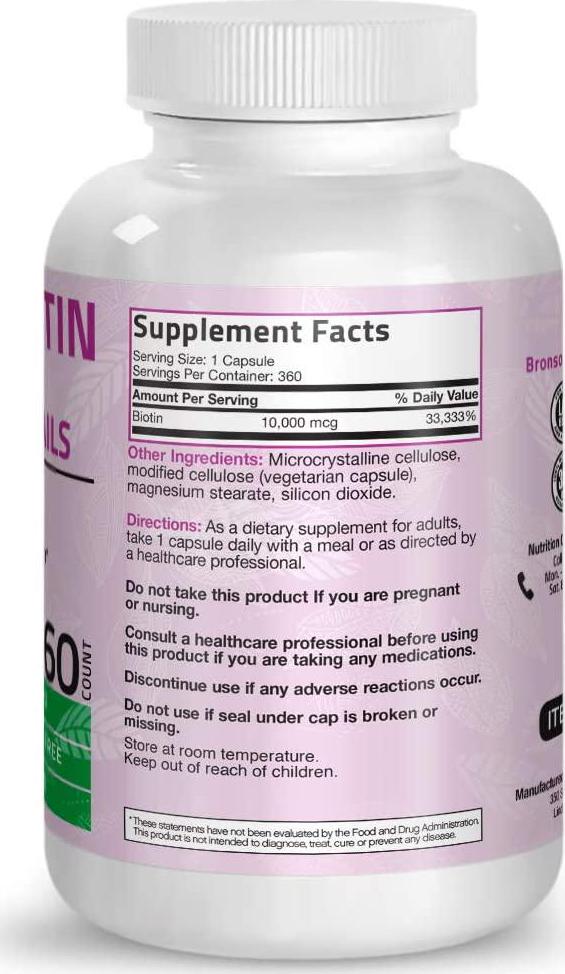 Ultra Biotin 10,000 mcg Hair Skin and Nails Supplement, Non-GMO, One Year Supply, 360 Vegetarian Capsules