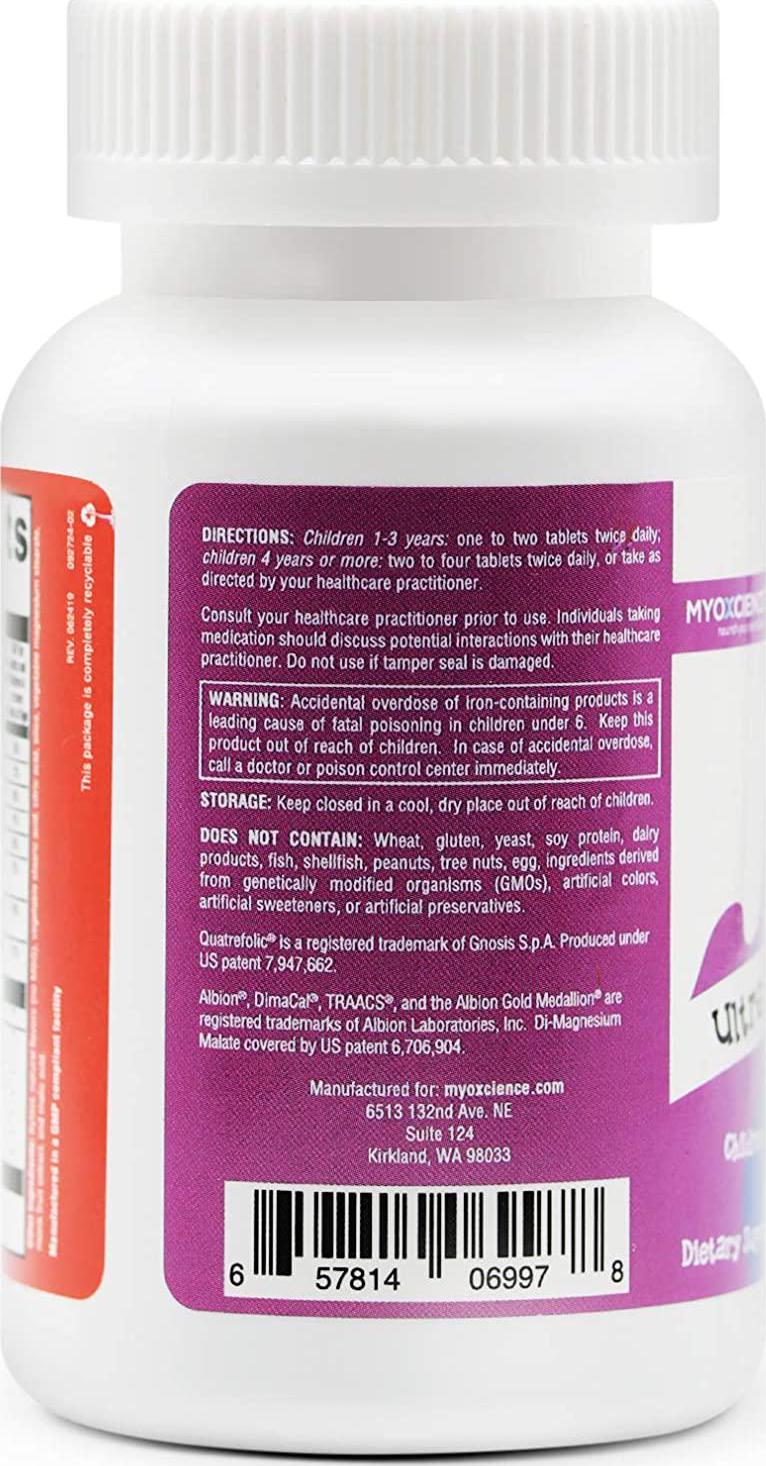 Ultra Kiddo Complete | Kids Chewable Vitamin | 5-MTHF Iron Vitamin B12 Zinc