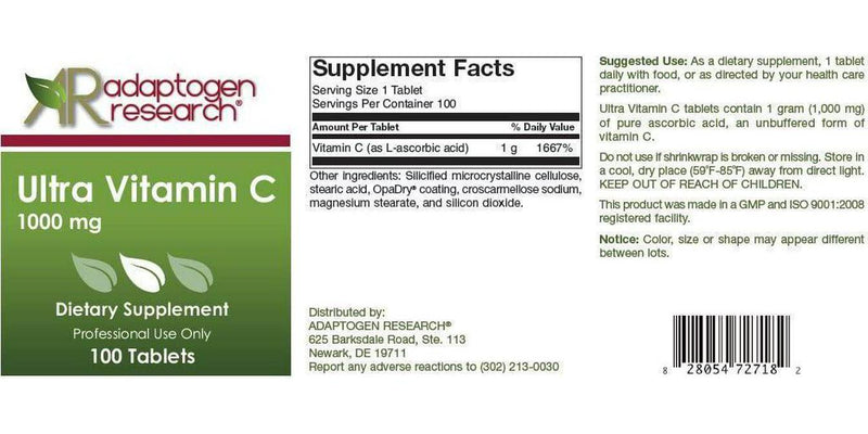 Ultra Vitamin C 1000mg | Pure Ascorbic Acid | Vitamin C Supplement for Antioxidant Support and Healthy Immune Function | 100 Tablets | 3 Plus Months Supplies | by Adaptogen Research