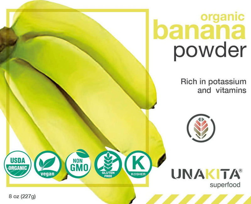 Unakita Organic Banana Fruit Powder, All Natural, Gluten-Free, Freeze-Dried, Raw, Vegan, No Fillers, Non-GMO, Source of Fiber and Vitamins, Super Food, Great Source of Protein for Smoothies (8oz).