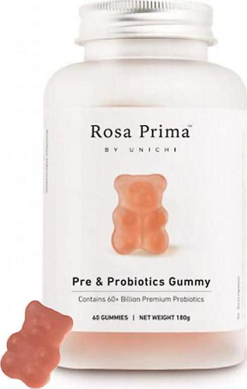 Unichi Rose Prima Pre and Probiotics Gummy Yogurt Flavour, 60 count, Pink-orange