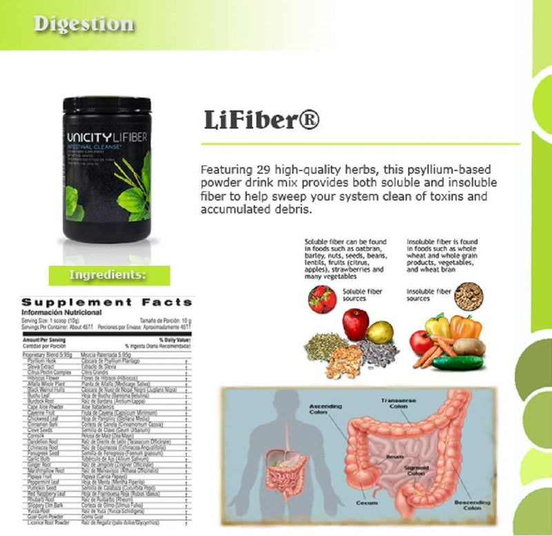 Unicity Lifiber Psyllium-Based Powder Drink Mix - Ships from The USA