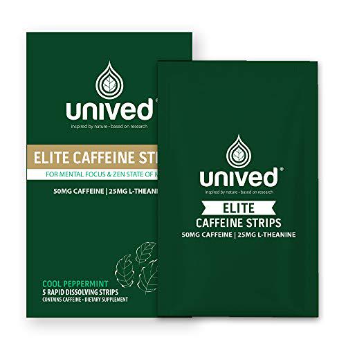 Unived Elite Caffeine Strips | Rapid Mouth Dissolving Strips | 50mg Caffeine 25mg L-Theanine for Mental Clarity and Focus | Pre-Workout for Strength and Endurance Athletes (25 Strips)