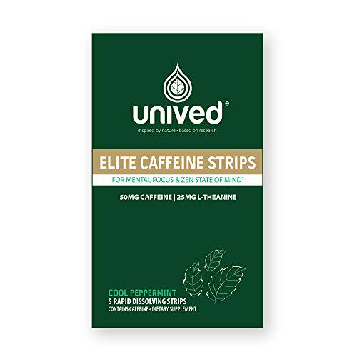 Unived Elite Caffeine Strips | Rapid Mouth Dissolving Strips | 50mg Caffeine 25mg L-Theanine for Mental Clarity and Focus | Pre-Workout for Strength and Endurance Athletes (25 Strips)