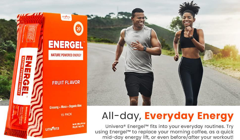 Univera Energel Sticks | Caffeine Free and Keto-Friendly | Enhanced Energy for Exercise and Performance | Natural Ingredients with Ginseng, Maca, Aloe Vera | Fruit Flavor | 15 Sticks