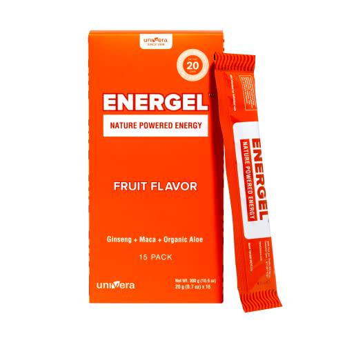 Univera Energel Sticks | Caffeine Free and Keto-Friendly | Enhanced Energy for Exercise and Performance | Natural Ingredients with Ginseng, Maca, Aloe Vera | Fruit Flavor | 15 Sticks