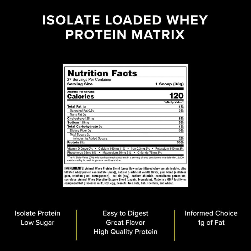 Universal Nutrition Animal Whey Isolate Loaded Whey Protein Powder Supplement, Vanilla, 2 Pound