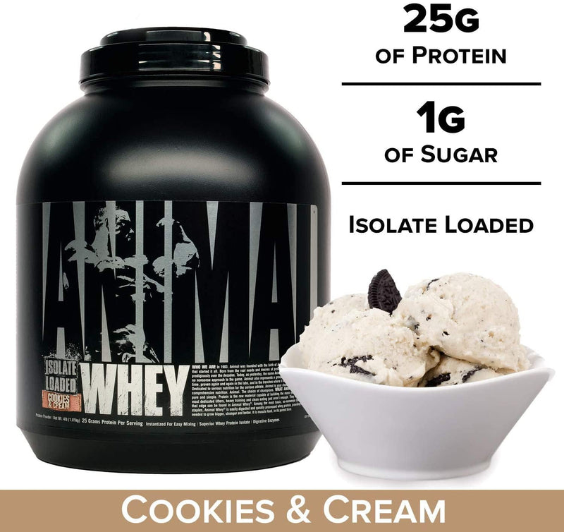 Universal Nutrition Animal Whey Isolate Loaded Whey Protein Powder Supplement, Cookies and Cream, 4 Pound