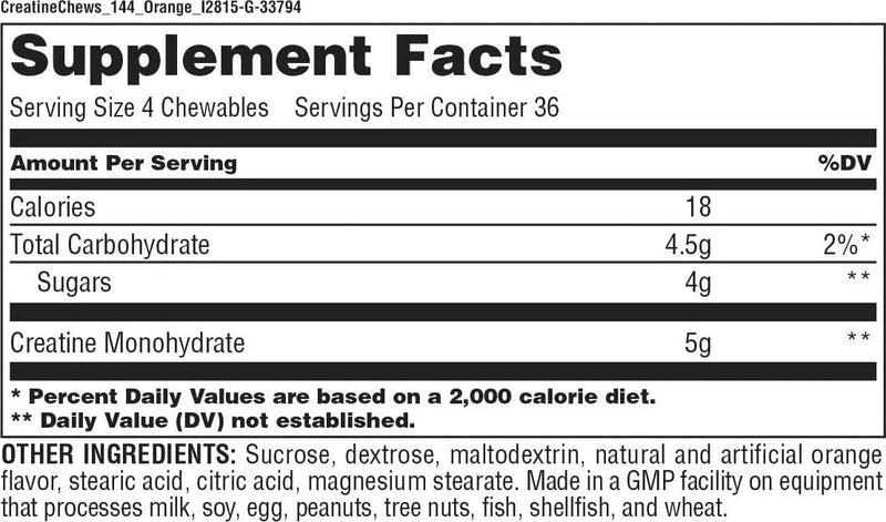 Universal Nutrition 100% Pure Creapure Creatine Monohydrate Chews Orange 144 count