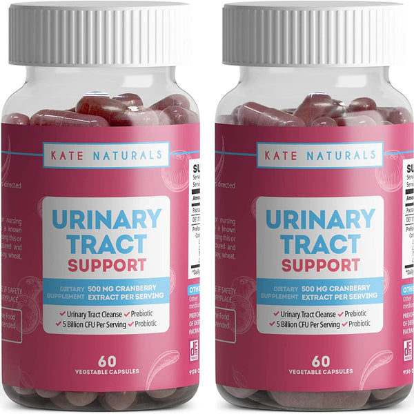 Urinary Tract Support Dietary Supplement with Prebiotic and Probiotic Complex by Kate Naturals. Supports Urinary Tract and Immune Health. 60 Vegetable Capsules (2 BOTTLES).