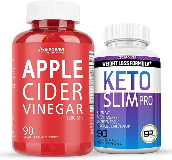 VEGEPOWER Weight Control Bundle | Premium Keto Pills + Apple Cider Vinegar Gummies | Exogenous Ketones BHB Supplement for Fat Burner and Immune System-Detox Cleanse for Belly Fat
