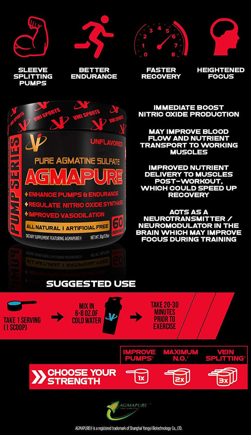 VMI Sports Agmapure Pure Agmatine Sulfate Dietary Supplement, 60 Servings, Unflavored