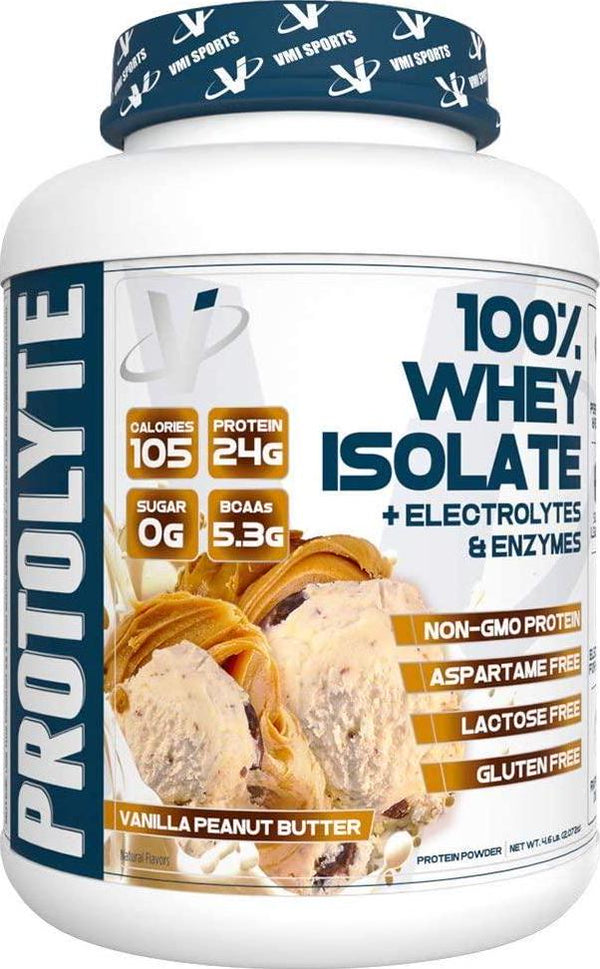VMI Sports ProtoLyte 100% Whey Isolate Protein Powder Vanilla Peanut Butter 70 servings with Amino Acids Electrolytes Enzymes High Protein Sugar Free Gluten Free Lactose Free