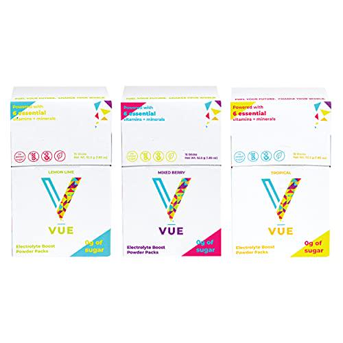 VUE Electrolyte Boost Drink Mix Packets, Multivitamin Nutrition Supplement Powder Pack for Water, Non-GMO, ZERO Sugar, Variety, 45-Pack